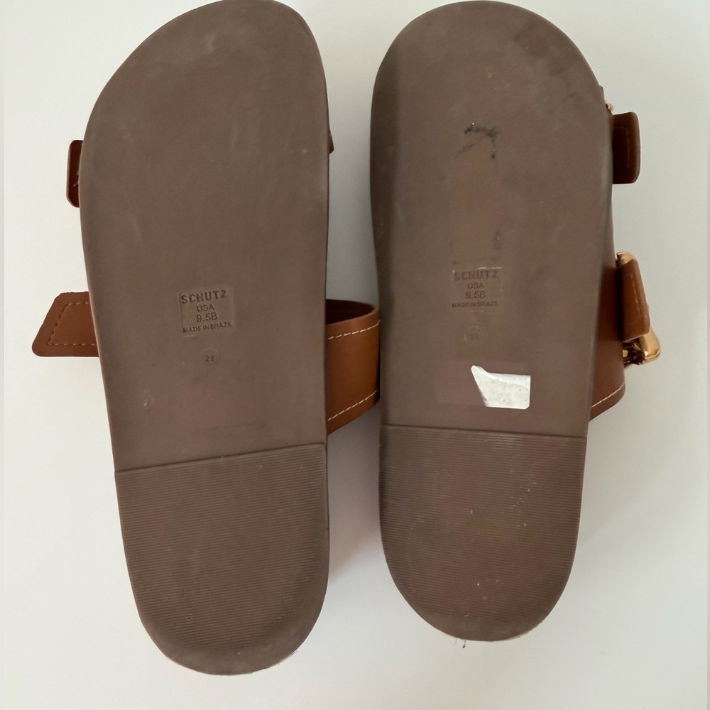 SCHUTZ Women's Enola Slides in Tan/Brown, Size 9.5 - Picture 9 of 9